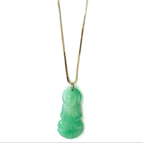 Jewelry - 💠 Vintage Green Jade Buddha 14k Long Necklace